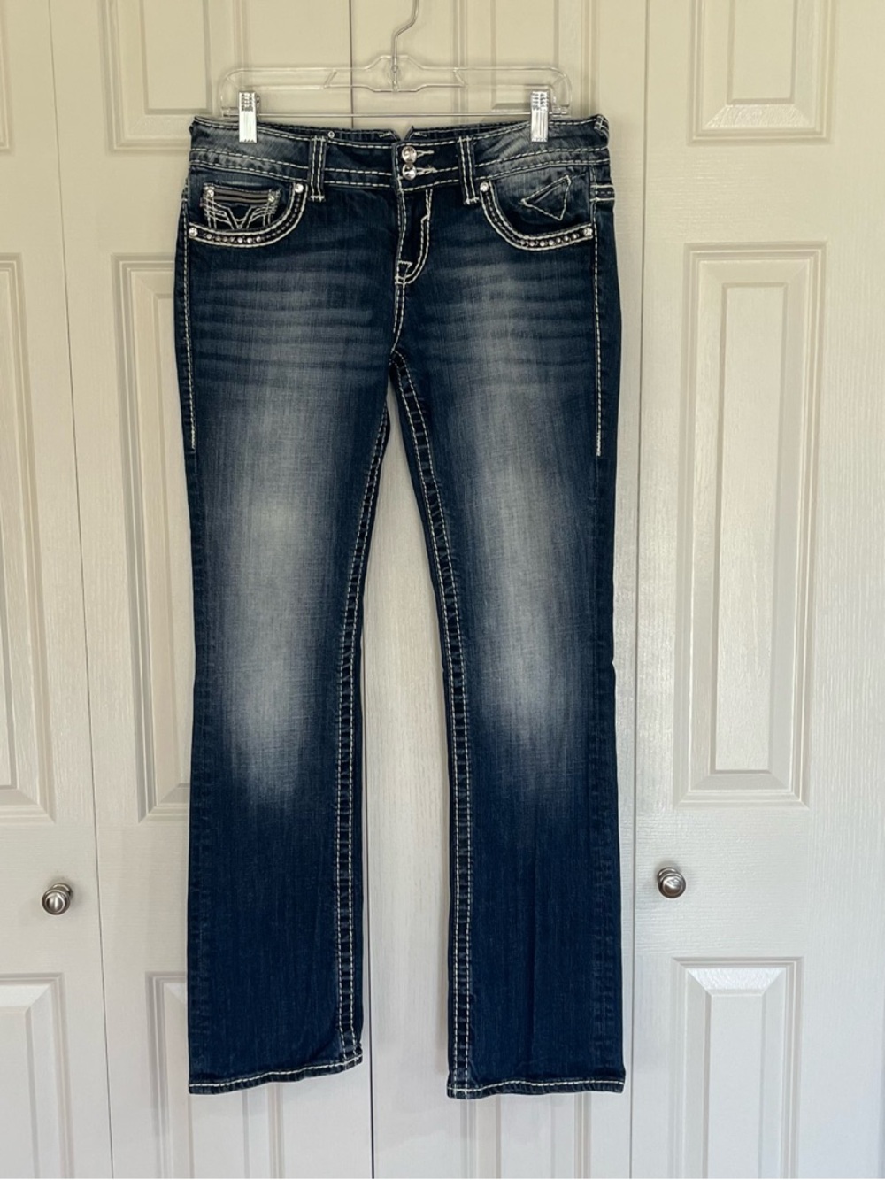 The Chelsea Slim Bootcut Jeans Embellished Thick Stitch Dark
